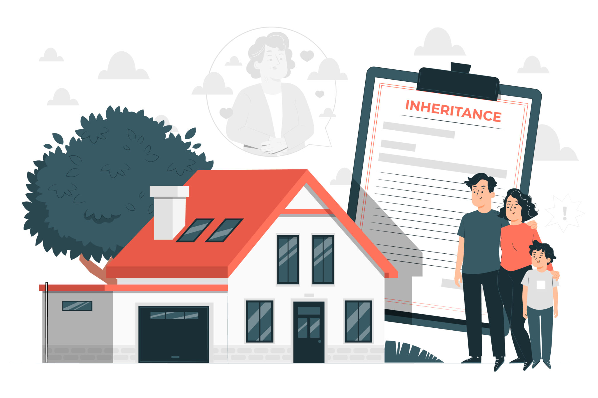 Family inheritance illustration with house