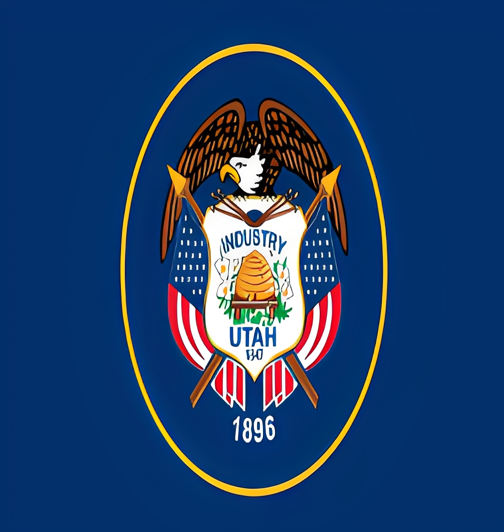 Utah state flag emblem on blue background