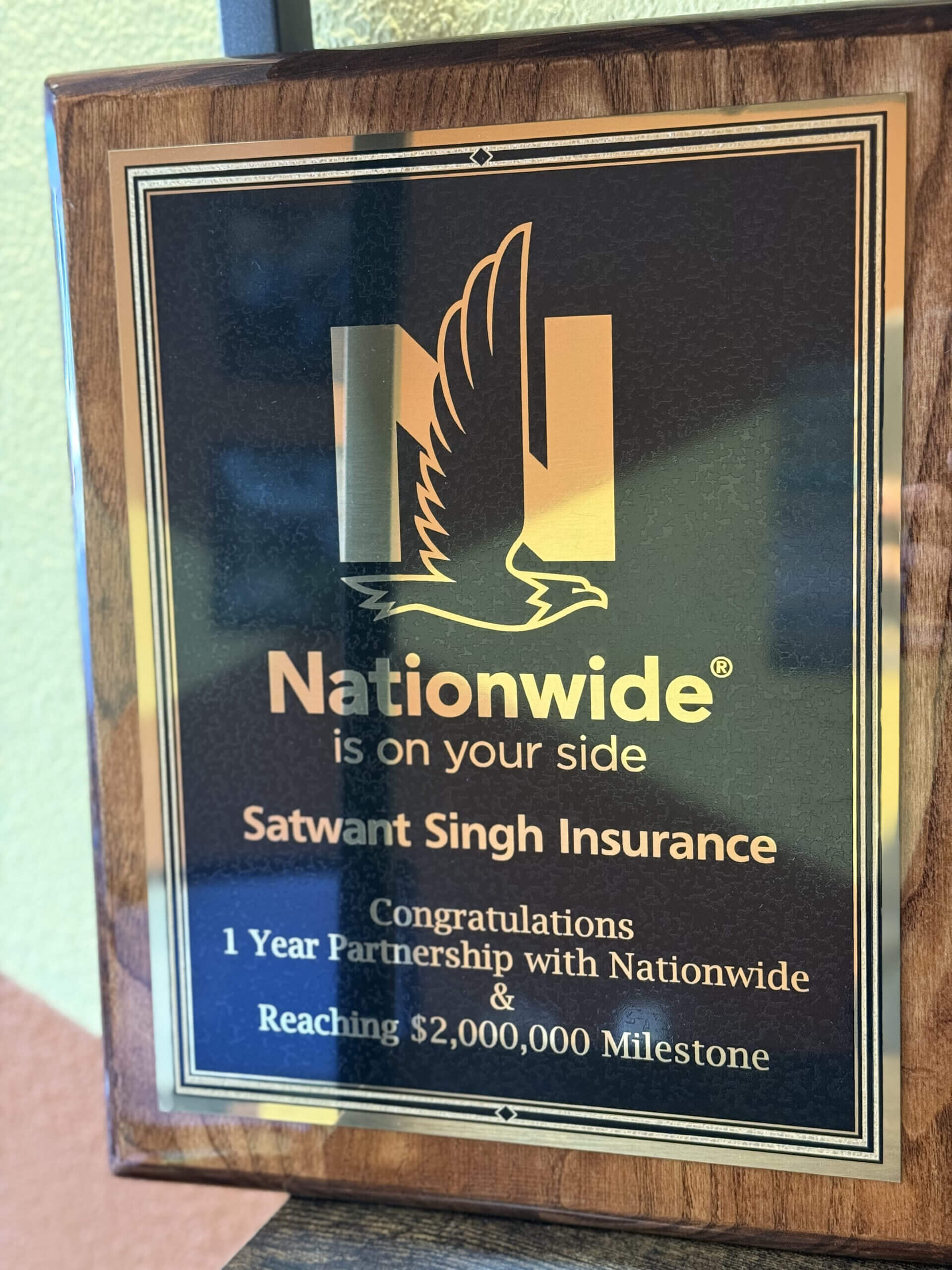 Insurance milestone award plaque