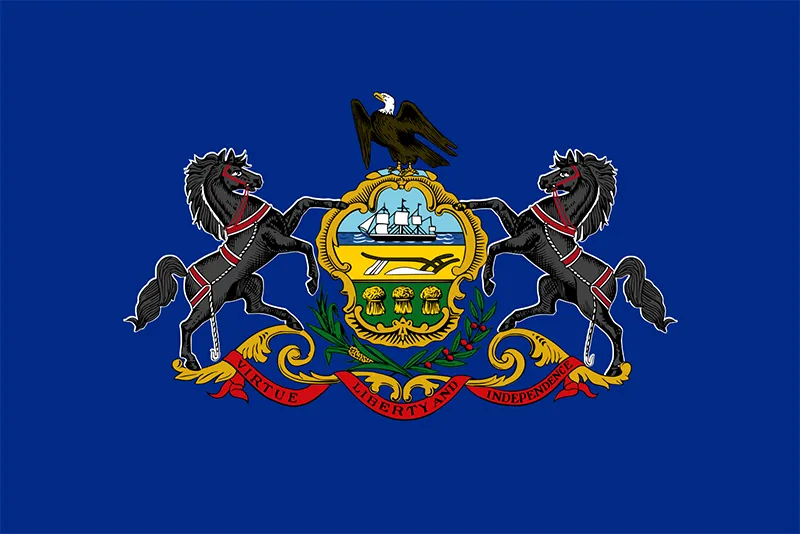 Blue flag featuring horses and eagle crest