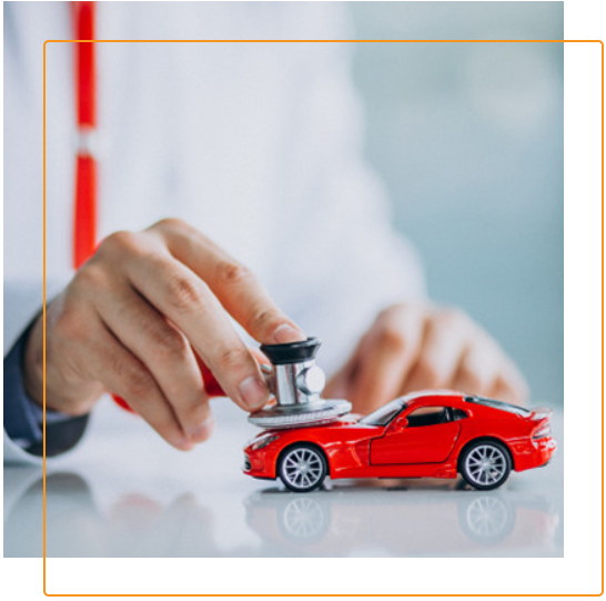 Doctor examining toy red car with stethoscope