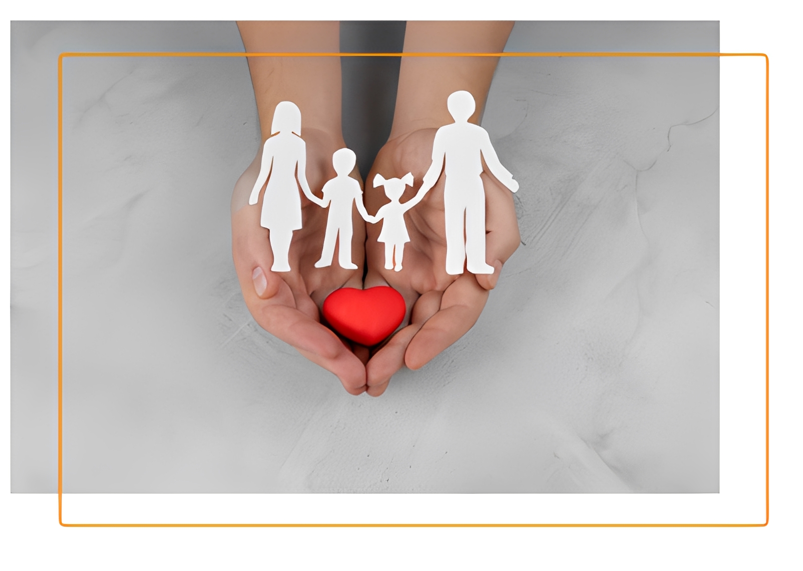 Hands holding paper family and red heart