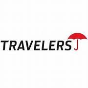 Red umbrella above Travelers text logo
