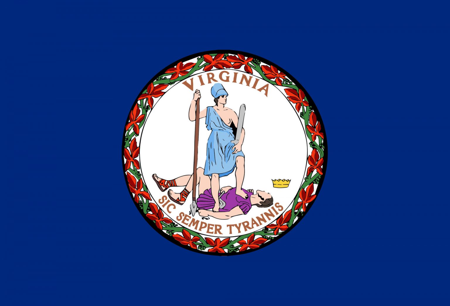 Virginia seal on blue background