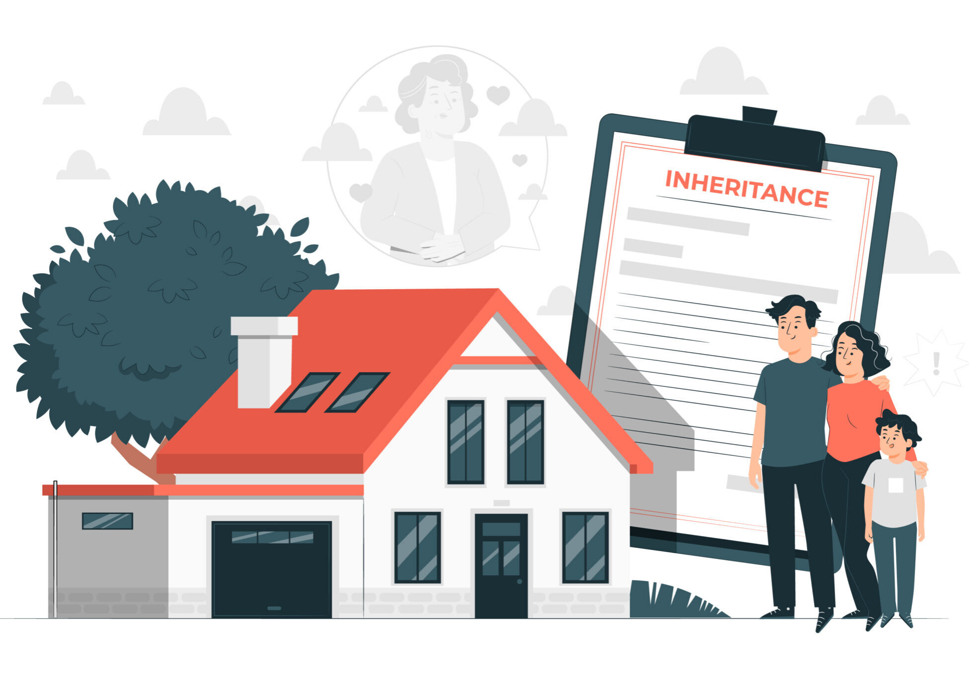 Family inheritance illustration with house